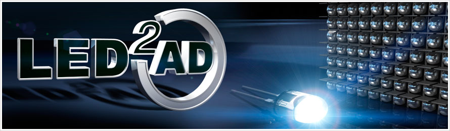 3D-Logo/Firmenlogo/CI von LED2AD GmbH Gestaltung und Design in 3D modelliert sowie gesamtes Layout für die Website in 3D erstellt und in Adobe Flash integriert | Projekt WWW.LED2AD.DE